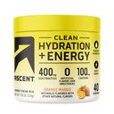 Ascent Clean Hydration + Energy Electrolytes Powder - 100mg Kofeín, 400mg Electrolytes, žiadne umelé zložky, Orange Mango 40 Servings