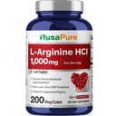 NusaPure L-arginín 1000 mg 200 Veggie Kapsule (Non-GMO, Vegetarian, Vegan)