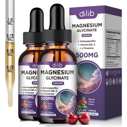 (2 balenia) Magnézium Glycinate Tekuté kvapky 500mg, s vitamínom B6, Ashwagandha, L - Theanine, harmanček, horčík Glycinate Supplement Vysoká absorpcia pre spánok, Stres, Energetická nálada - Cherry chuť