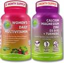 DOPLNKY ŠTÚDIO komplexný Wellness & Bone Health Bundle - Dámske denné multivitamíny so železom + Rastlinné vápnik, horčík, zinok, D3, K2 & Turmerica - Vegan, non-GMO, čisté zložky