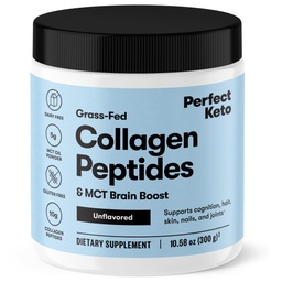 Perfect Keto Collagen Peptides Protein Powder with MCT Oil, Hydrolyzed Collagen, Typ I & III Supplement, Gluten Free, Grass Fed, Low Carb, Keto Coffee Creamer, Collagen for Women & Men, unflavred