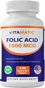 Vitamatická kyselina listová 1000 mcg (1 mg) - vegetariánske tablety - 1667 mcg DFE - vitamín B9 (240 g)