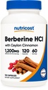 Nutricost Berberine HCl s Ceylon škoricovými kapsulami (120 kapsúl, 60 dávok) - Non-GMO, Zvierací výrobok