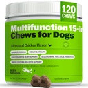 Deley Naturals 15 in 1 Multivitamín pre psy - Kompletné psie vitamíny a doplnky pre imunitnú podporu, kĺb, koža, trávenie, srdce a celkové zdravie - denné doplnky pre multifunkčné - 120 žuvačky