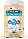 Bellway Super Fiber + Proteín prášok, Bezcukrové organické Psyllium Husk Fiber Supplement Powder with 20g Plant Protein Per Serving, Very Vanilla, 12.7 oz