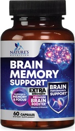 Brain Memory Supplement Pills - 3X Sila Nootrops pre koncentráciu, jasnosť a zaostrenie Podpora - Brain Health Cognitive Vitamíny s Bacopa, Fosfatidylserine & DMAE, Brain Booster - 60 Kapsule