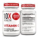 10X Zdravie Vitamín C 1000mg - 120 Kapsule Vitamín C, vysoká dávka kyselina askorbová pre imunitu, Antioxidačná ochrana, kolagén a tkanivo podpora pre dospelých - VitamínC 1000 mg - non-GMO, bez lepidla