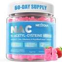 Nextdia NAC Gummies for Kids & Adults, Chewable N-Acetyl Cysteine Supplement 600mg 1000mg w/Vitamin C, zinok, bazalka pre antioxidanty a imunitnú podporu, zdravie pľúc a pečene, bez cukru, 120 Ct