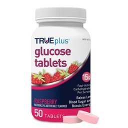 TRUeplus® Glukóza Tablety, Malinová chuť - 50ct