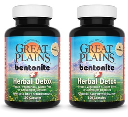 Yerba Prima Great Plains Bentonite Clay Caps Plus bylinné detox (Stoj z 2) - Food Grade - Pečeň & Colon očistiť doplnok Kapsule