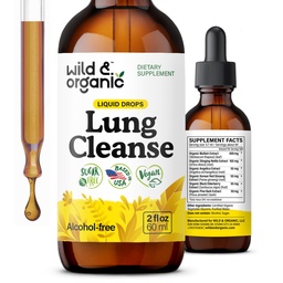 Wild & Organic Lung Cleans Tinture - Mullein Leaf Extract for Lungs - Bylinné detox doplnky - Vegan, cukor a alkohol-bez Mullein kvapky - 2 fl oz