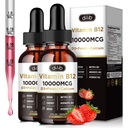 Vitamín B12 Tekuté kvapky Sublingválne 10000 μg, Triple B-12 Complex Supplement, Metyl & Metylkobalamín zmes pre ženy a mužov, Mood & Energy Booster, Metabolizmus a podpora zdravia, 2 balenia