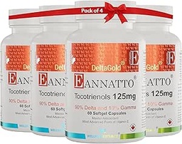 WELLNESS EXTRACT Eannatto Tokotrienoly Vitamín E doplnky Tokoferol bez, Non-GMO, Gluten Free & Antioxidant 125MG 60 Softgels (Pack of 4)
