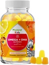 Kids Omega DHA Gummies - Fatty Acids Omega 3 6 9 with Vitamin C for Brain, Immunity & Vision - Nutritional DHA for Kids for Healthy Nervous System & Focus Support - Fish Free & Vegan - 60 Chews