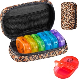 Serfeymi Travel Pill Organizátor 2 Časy A deň AM Upgrade Rainbow Pill Box 7 Deň s prenosným Zipper Canvas Pill prípad, Medicína Organizátor pre pilulky, Vitamíny, Rybie oleje - Brown 01