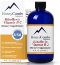 HoneyCombs Vitamín B2 Riboflavín Supplement Tekuté kvapky - Vysoká potencia Vitamín B2 pre mužov a ženy - Udržujte zdravé trávenie, nervový systém, vlasy, koža, nechty - Vegan Tekuté vitamíny (8 Fl oz)
