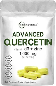 Quercetin Supplements with Zinok & Vitamín D3, 1000 mg per serving, 240 Kapsule 