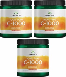 Swanson vitamín C prášok 100% čistá kyselina askorbová, podpora imunitného systému, zdravie pokožky, kardiovaskulárne zdravie, antioxidant doplnok 1000 mg (perserving) 1 lb. 454 g (3 balenia)