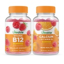 Životaschopný vitamín B12 + vápnik s vitamínom D, Gummies Bundle - veľké ochutnávky, vitamínové doplnky, bez lepidla, bez GMO, žuvacie