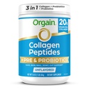 Orgain Hydrolyzed Collagen Peptidy + Prebiotiká a probiotiká Prášok pre ženy a mužov, 20g Grass Fed Collagen, 1 miliarda CFU - podporuje trávenie, vlasy, zdravie kože a kĺbov, non-GMO, typ I & III, 1lb