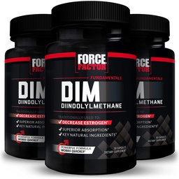 FORCE FACTOR DIM, 3-Pack, Tablety na zníženie Estrogénu u mužov, Diindolylmetán doplnok s kľúčovými prírodnými zložkami a Superior Absorpcia, Diindolylmetán 300mg, funguje rýchlo, 90 Kapsule