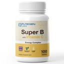 Puregen Labs Super B Energy Complex s vitamínom C - Imunitné zdravie, energia a podpora nervového systému - bez GMO, bez lepidla 100 Vegetariánskych tabliet