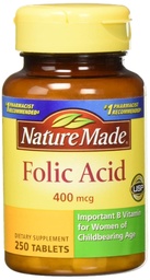 Nature Made Folic Acid (400 μg) Tablety, 250 Počet, Balenie po 2
