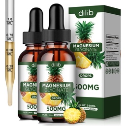 (2 balenia) Magnézium Glycinát Supplement, Tekuté Magnézium Glycinát Tekuté kvapky 500mg-Podpora Relaxácia, Relaxácia, Mood, Spánok, Bone & Muscle-4 Fl Oz, Vegan, Ananásová príchuť
