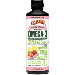Barleanova ružová citrónová limonáda Vegan Omega 3 Supplement, Liquid Algae Oil with 630 mg EPA & DHA, Plant Based Omegas from Algal Oil, Non-GMO & Gluten Free, 16 oz