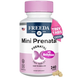 FREDA Mini prenatálny vitamín - Kosher Prenatals - Tiny Tablety sa dajú ľahko prehltnúť - prenatálne vitamíny so železom, prenatálna kyselina listová/folát, vitamín D - pre Natal Multivitamín pre tehotné ženy (240)