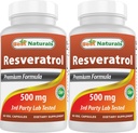 Najlepšie Naturals 2 Balíčky Resveratrol Complex 500 mg 60 Veg Kapsule Vyrobené z hroznovej kože, červené víno, Quercetin - Gluten Free & Non GMO - (Total 120 Kapsule)