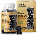 Wild & Organic Black Seed Oil Gummies 2000mg - Hair Skin and Nails Support w/Cumin Oil - Nigella Sativa - Black Seed Gummies for Imunity - 60 Omega 3 6 9 Žuvy