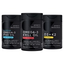 Športový výskum Antarktída Krill Oil Omega 3 1000mg (Double Strength) s fosforolipidmi, Choline & Astaxantin, Triple Strength Omega 3 Fish Oil Single-Source Wild Aljaška Pollock 1250mg, Vitamín D3 K2