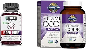 ZHOU Nutrition Elderberry Gumies with Garden of Life Zink for Immune Health, Antioxidant Support, 60 Gumies & 30mg Zinok