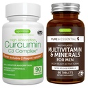 Multivitamín a minerály pre mužov + vysoká absorpcia Curcumin C3 Complex, Vegan Bundle, Trvalé uvoľnenie Advanced Multivitamín + 300% Väčšia absorpcia Curcuminoids s rýchlym vychytávaním, Igennus