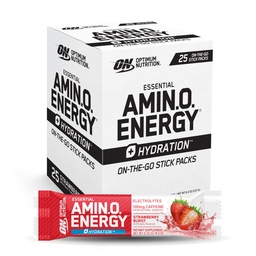 Optimálne nutričné Amino Energy Plus hydratačné balíčky, On-The-Go Energy Powder Stick Balíky, Jahodové trhliny, 25 Počet