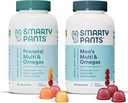 SmartyPants prenatálne a pánske multivitamínové Gummy Bundle: Omega 3 Rybí olej (EPA/DHA), Biotín, metylfolát, vitamín D3, C, vitamín B12, B6, A, K a zinok pre imunitnú podporu (30 dní dodávky)