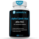 Alpha Lipoic Acid Plus Acetyl L-karnitín Antioxidant doplnok ALA ALC pre zdravý mozog funkcie a svalovej sily, zameranie, pamäť a kognitívne funkcie pre ženy a mužov - 60 kapsuly Neonutrix