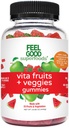 FeelGood Superfoods Vita Fruits and Vegeties Supplements, Multivitamínové ovocie a zeleninové Gummy, 25 Ovocie a zelenina, Vodový melón a Apple Flavors, Vegan, Non-GMO, 60 Počet