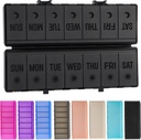 Skladací pilulka Organizátor 2 Časy a deň w / Etched Labels -Dual Protection & Portable Weekly AM PM Pill Box, 7 Day Medicine Container, Large Travel Pill Case for Week Daily Supplement Vitamín - All Black