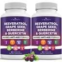 Resveratrol, Berberín, výťažok z hroznových semien, Quercetin, polyfenolový doplnok pre ženy a mužov s extraktom Noni, N-acetylcysteín, acai extrakt - 2-Pack