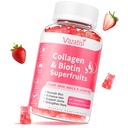 Bezcukorné kolagénové guličky pre ženy Muži, multikolagénové peptidy Gummy typu I II III V X s biotínovým vitamínom A B C D E pre nechty na vlasy, jahodová chuť, 60 grófov