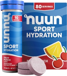 Nuun Sport Electrolyte tablety s horčíkom, vápnikom, draslíkom, chloridom a sodným, bezlepkom a vegánom, ovocným punčom, 8 balení (80 dávok celkom)