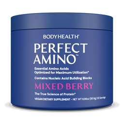 TeloHealth PerfectAmino Powder - BCAA a EAA Powder pre pred a po tréningu - Aminokyselinový nápoj pre mužov a ženy na podporu chudého svalstva a zotavenie - zmiešané Berry - 30 Slúži