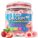 Deti Calcium Gummies + D3 & Magnézium pre 4+, s kalciumcitrát vápenatý glukonát, kalciumlaktát, probiotiká a prebiotiká pre deti zdravie kostí, Muscle Support, Digestive Health, Sugar Free 60Cts