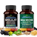 Shilajit Sea Moss Ashwagandha Combo Bundle - Black Seed Oil, Turmeric, Rhodiola Rosea, Panax, Ženšen Supplement 