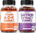 ADK vitamín D3 K2 D (60 Gummies) K - 10 Vegan Supplement - Delicious Malinová chuť a šafran (60 Gummies) Premium Sugar Free Supplements for Adults - 5 in 1 Advanced Formula - Vegan & USA Made