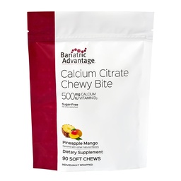Bariatrická výhoda Vápnik Citrát Chewy Bites 500 mg - Highly Absorbable & Digestible - Vitamín D3 - Ľahko žuvacie vápnik doplnok - Ananás Mango - 90 Počet