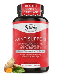 Pure by Nature Joint Support, Glucosamine with Chondroitin Turmeric MSM Boswellia Supplement, 180 Kapsule