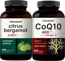 NatureBell CoQ10 400mg Kapsule s Omega 3 Mastné kyseliny a Citrus Bergamot Veggie Kapsule 5,000 mg Rovnocenné Bundle Pack 